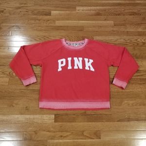 Pink red distressed crewneck sweatshirt L